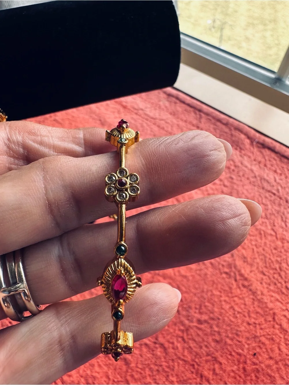Gold-Tone Pink Floral Bangles for size 2.4/2.6 wrist Anti tarnish
